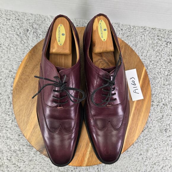 3DM Mens 11 Burgundy Maroon Leather Business Office Wingtip Oxford Dress Shoe main image 4